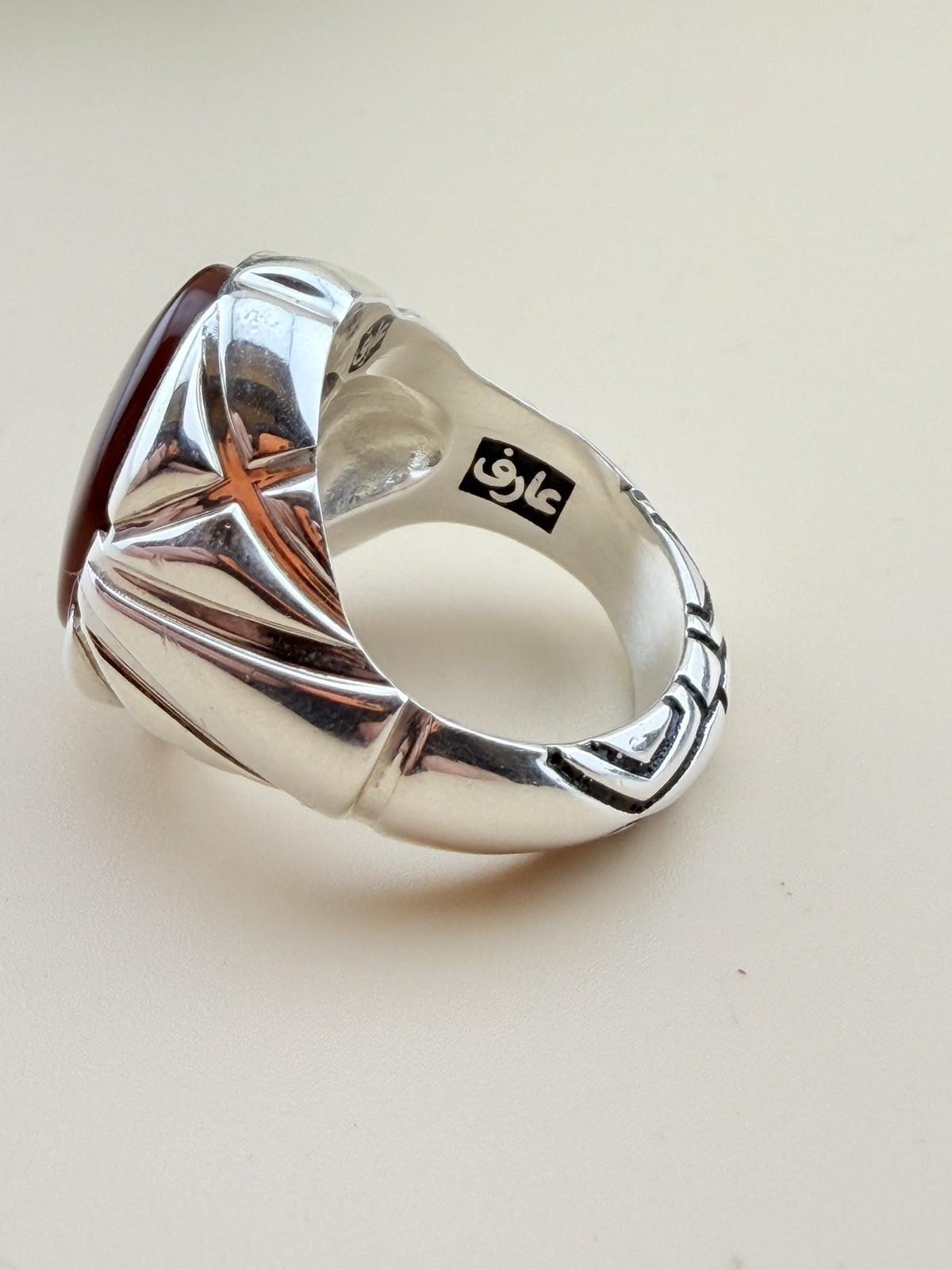 خاتم فضه ٩٩٠ صياغة عارف عقيق يماني اصلي Sterling Silver 990 YAMANI Agate Arif