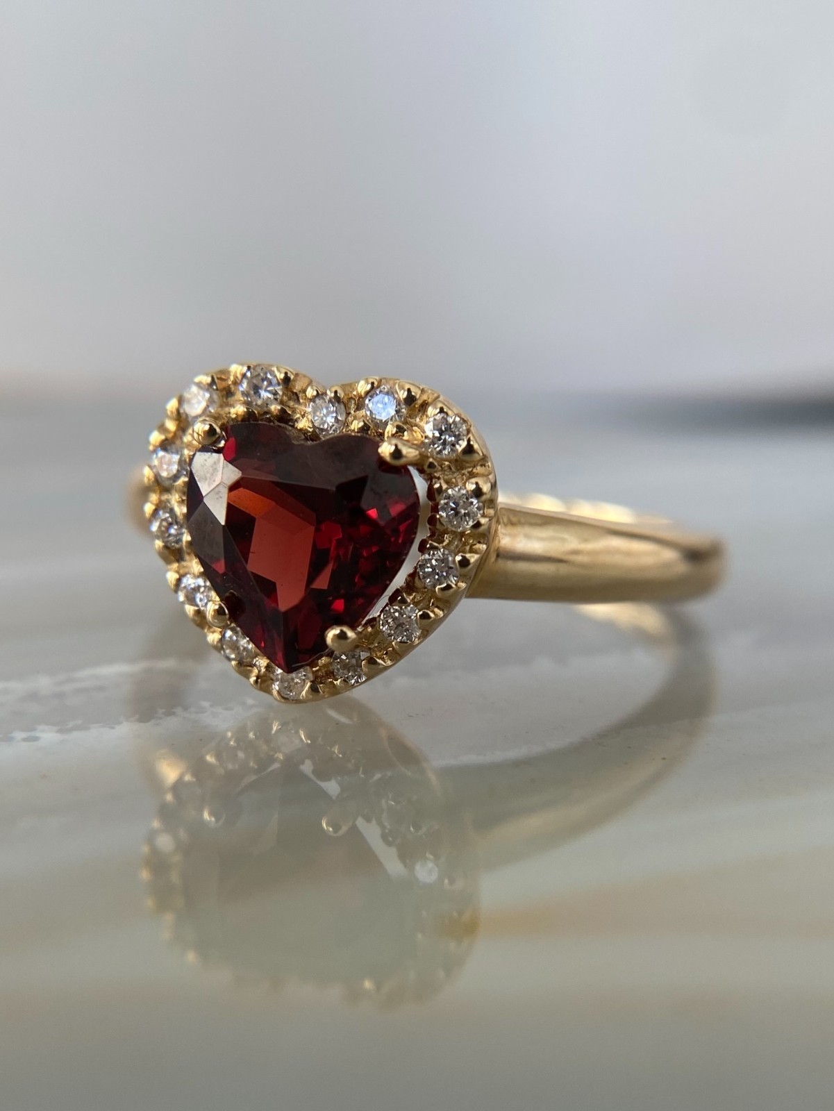 Lab Created Red Garnet 2Ct Heart Cut 14K Yellow Gold Plated Women’s Wedding Ring