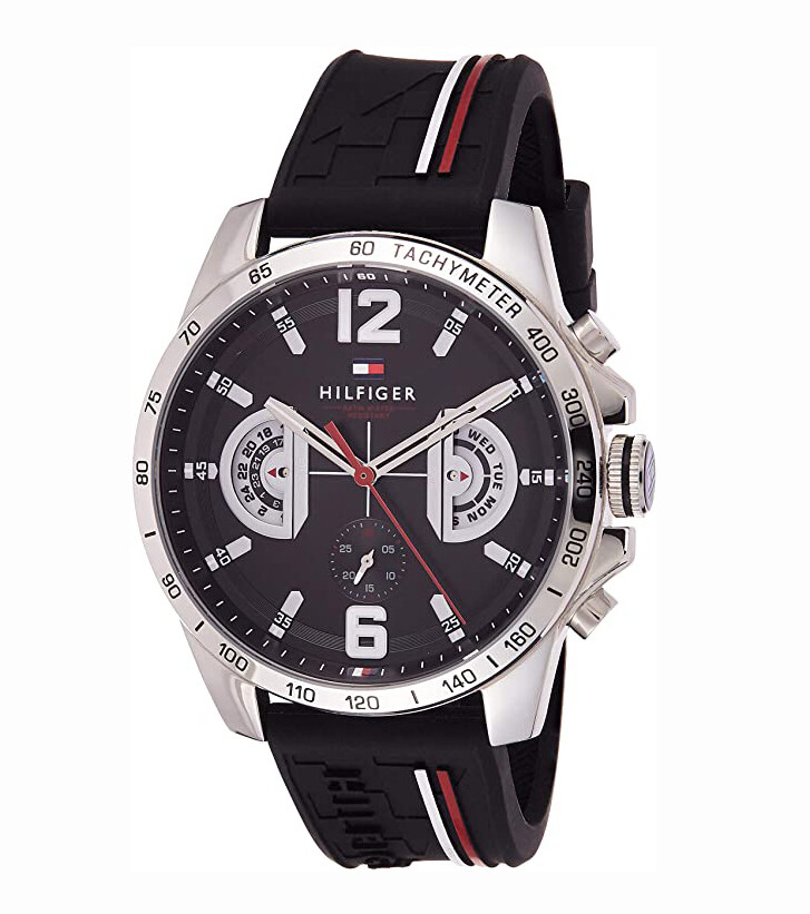Tommy Hilfiger 1791473 Men’s Quartz Silicone Strap Black Dial Watch, 46mm