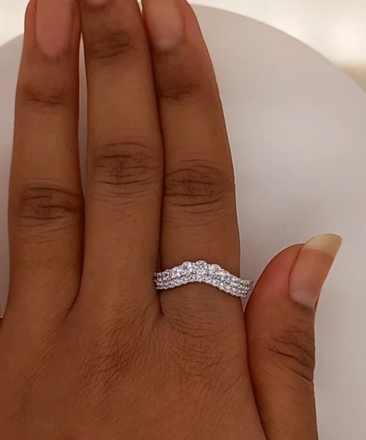 Moissanite Curved Wedding Band 14K White Gold Plated 2CT Excellent Round Cut