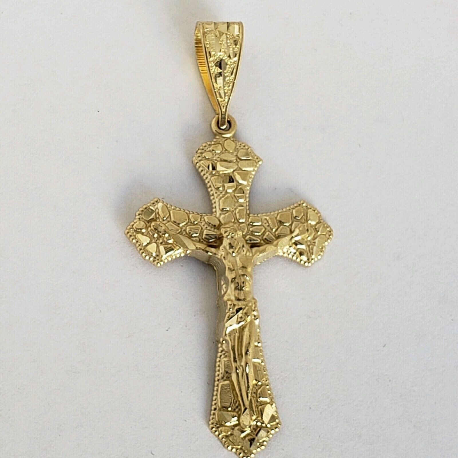 Estate Nugget Jesus Cross Pendant Charm Pendant 14K Yellow Gold Plated Silver