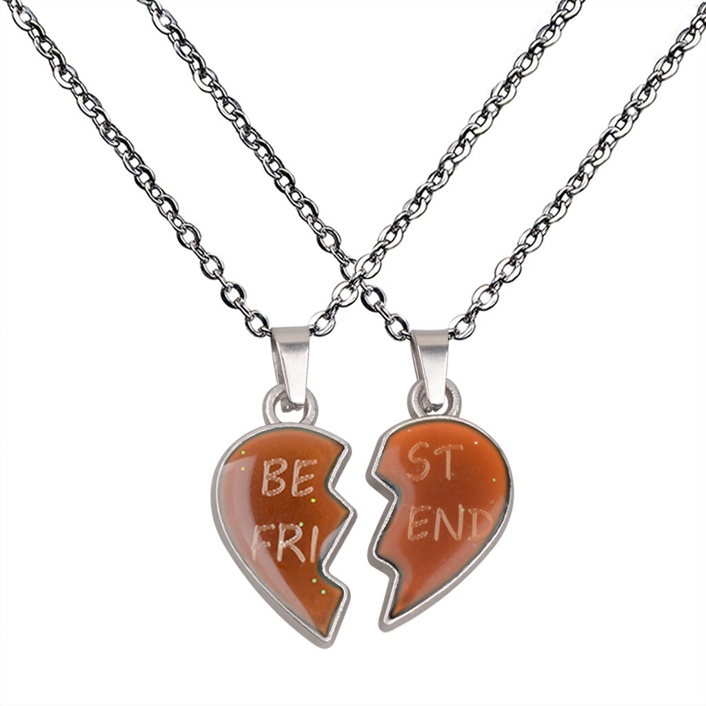 2Pcs/Set Temperature Sensing Color Changing Mood Tracker Best Friends Necklace