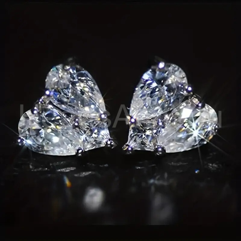 1ct Pear Cut Moissanite Heart Shape Stud Earring for Women 14K White Gold Plated