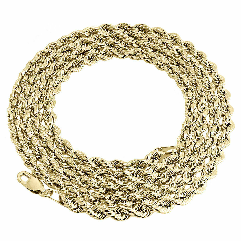 10K Yellow Gold Mens or Ladies Hollow Rope Chain Necklace 4 MM 16″ – 30″ Inches