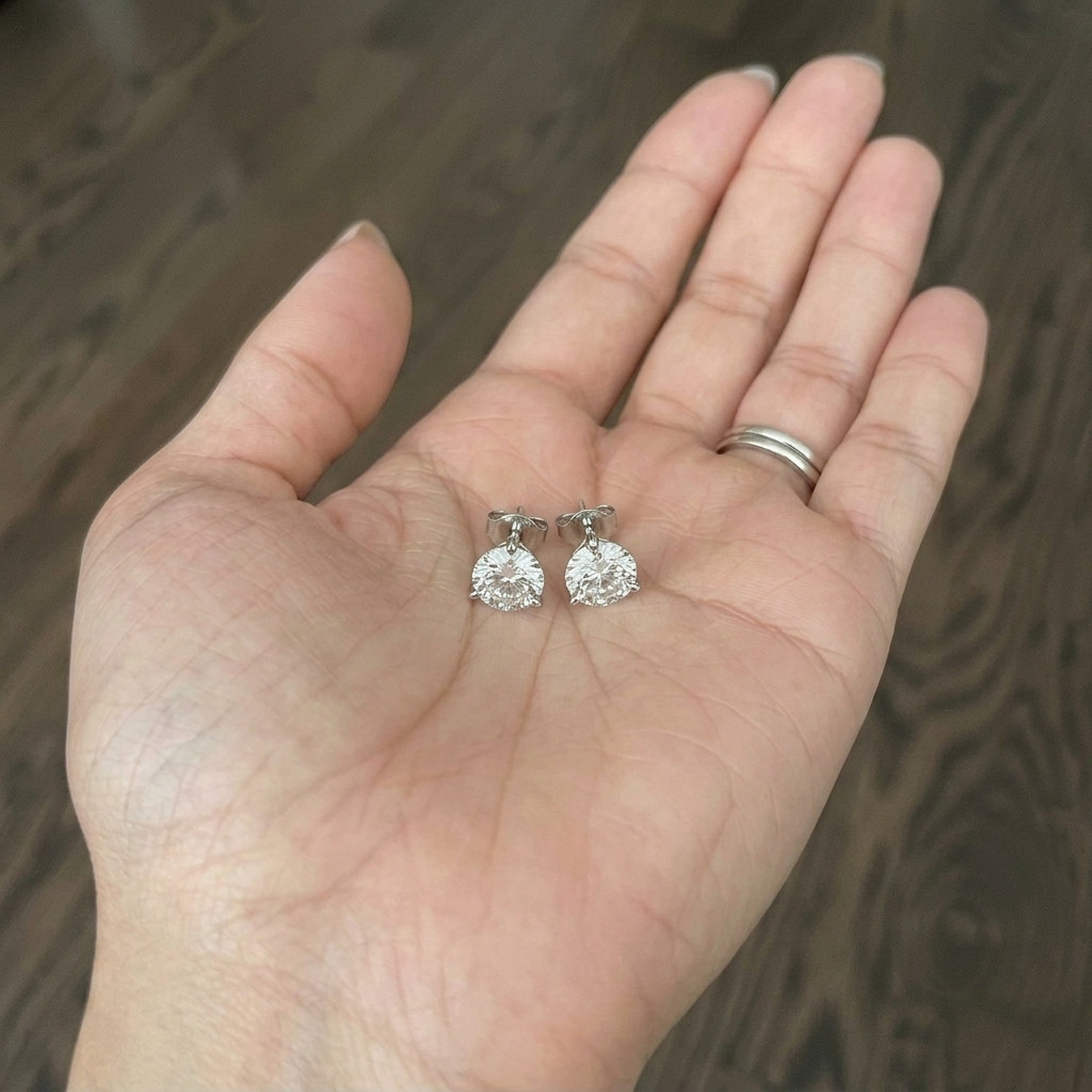 3 Prong Martini Lab Grown Diamond Stud Earrings 14K Solid Gold IGI Certified