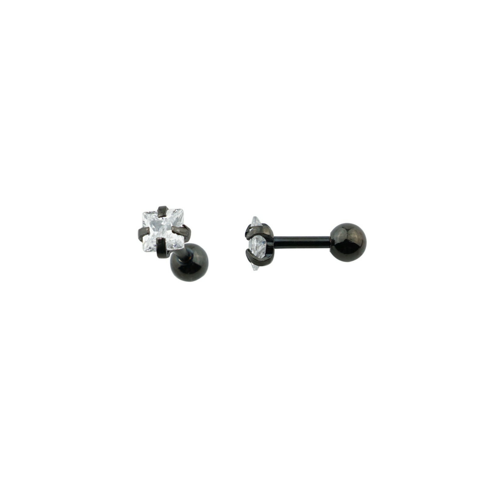 3mm-5mm Stainless Steel Square Clear Cubic Zirconia Men Women Ear Stud Earrings