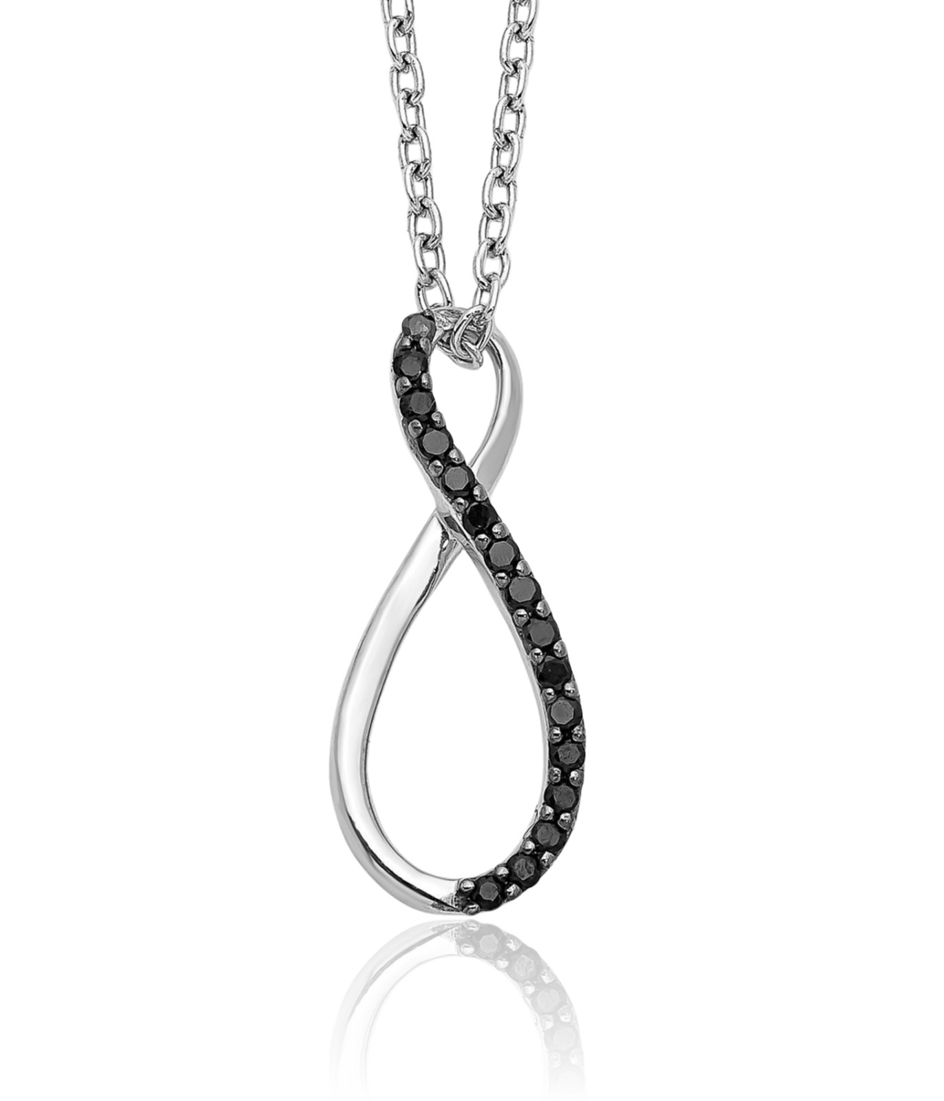14K Solid White Gold 0.08 ct Black Diamond Small Pendant Necklace 18mm 3/4 inch