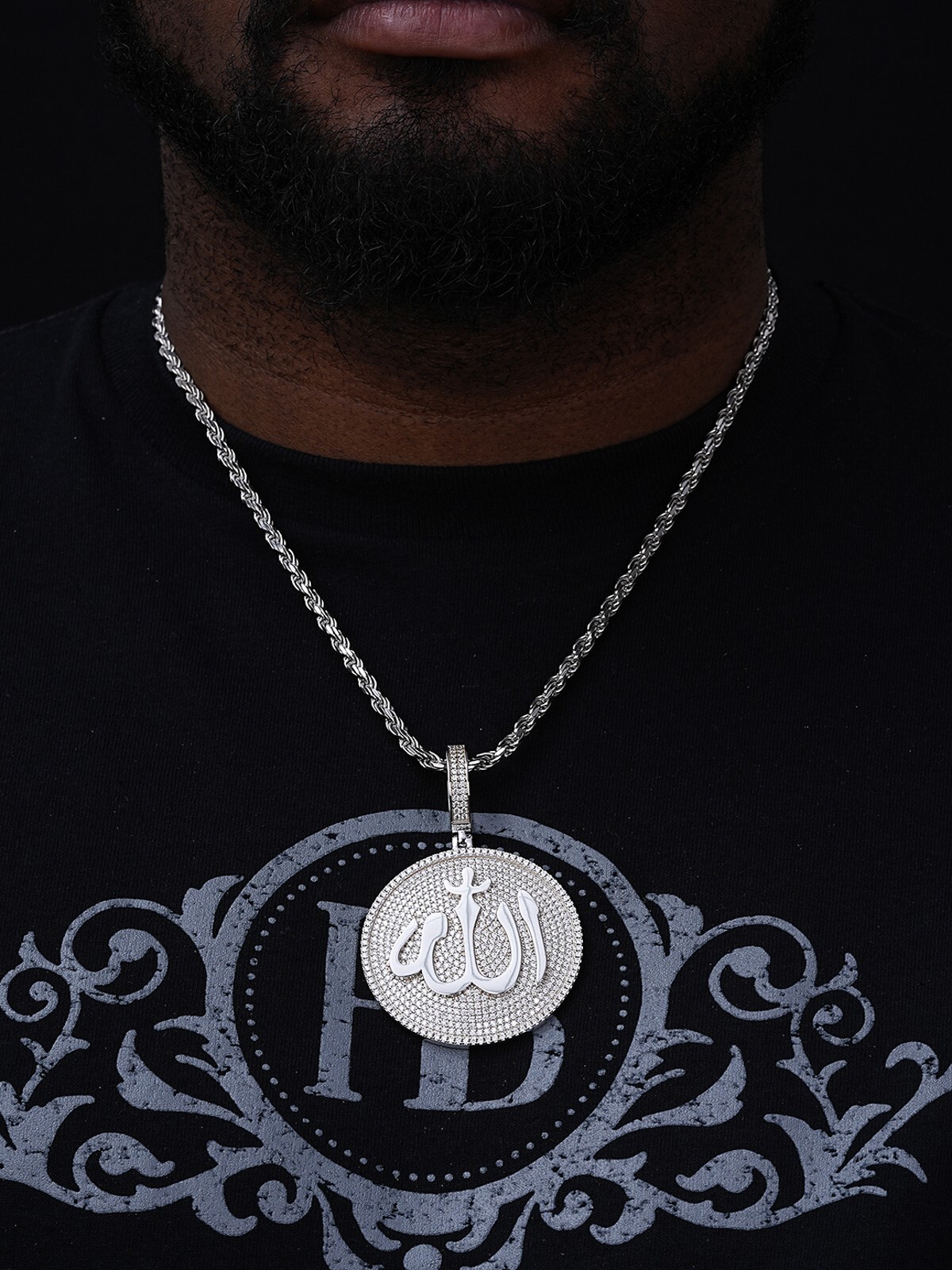 MOISSANITE Real 925 Silver / Gold Allah Medallion Arabic Necklace Pendant Iced