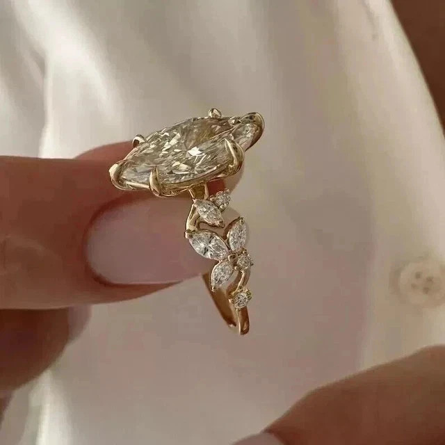 2Ct Marquise Cut Lab Created Diamond Engagement Ring 14k Yellow Gold Plated