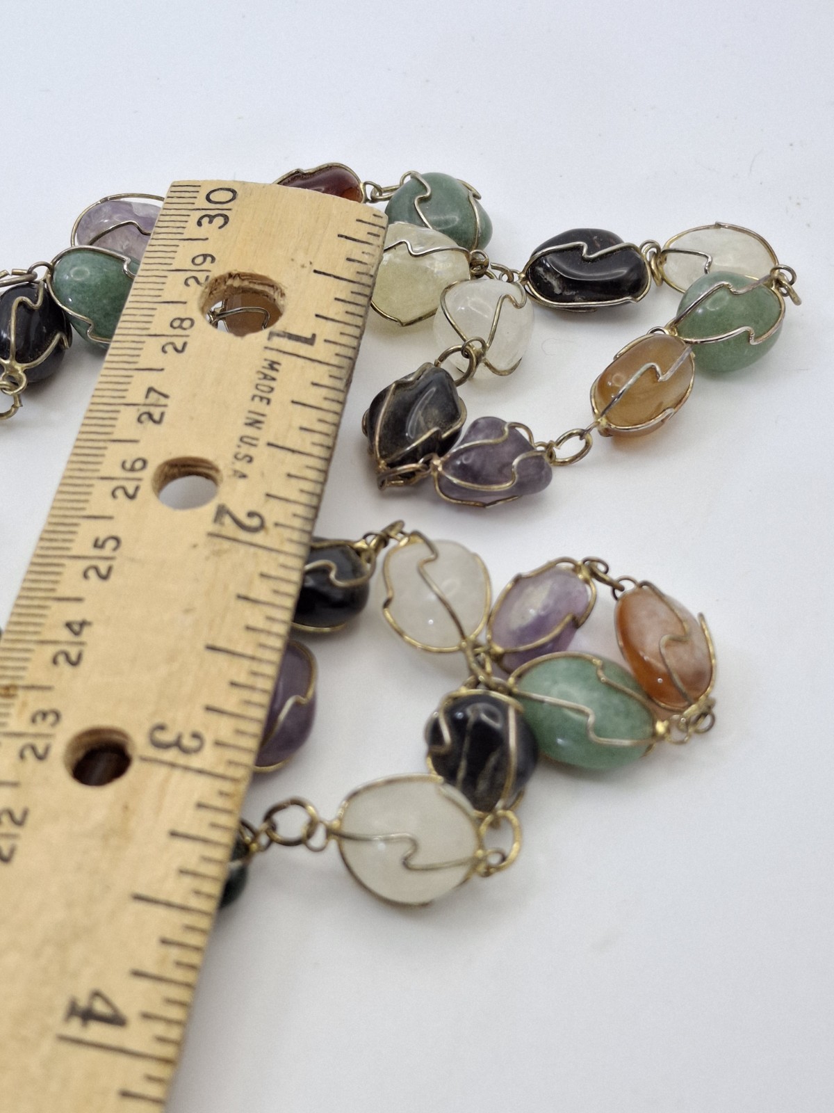 Vintage Necklace Wire Wrapped Natural Semi-Precious Caged Stones Naturecore 26″