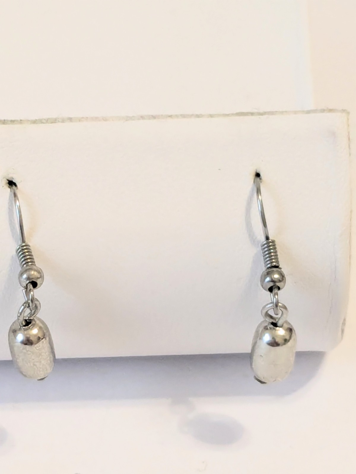 Silver Tone Hook Dangle Earrings With Metal Beads. 1″. Minimalist.