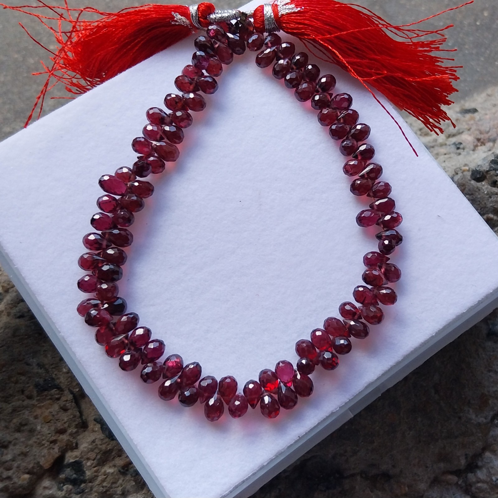 75 Ct 3.5×5 to 3.5×6 MM Natural Purple Pink Rhodolite Cut Drops 8 inch Beads