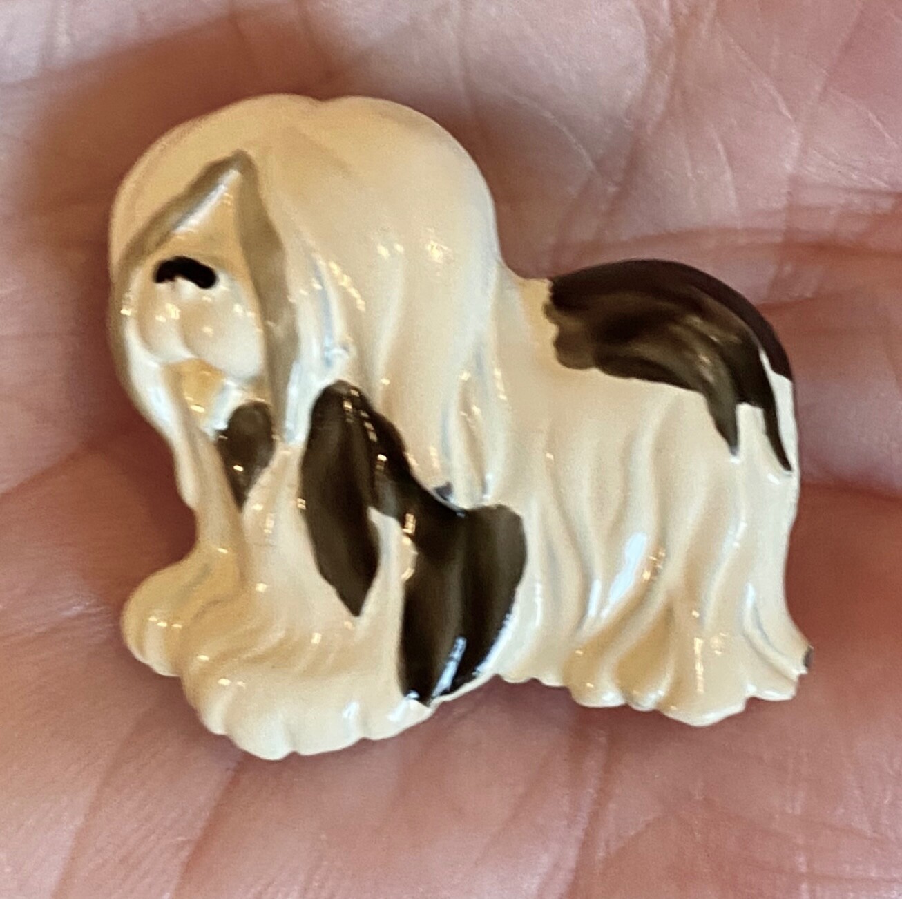 Vintage dog pins, 2 pins,one silver tone unsigned, one JJ enameled sheepdog