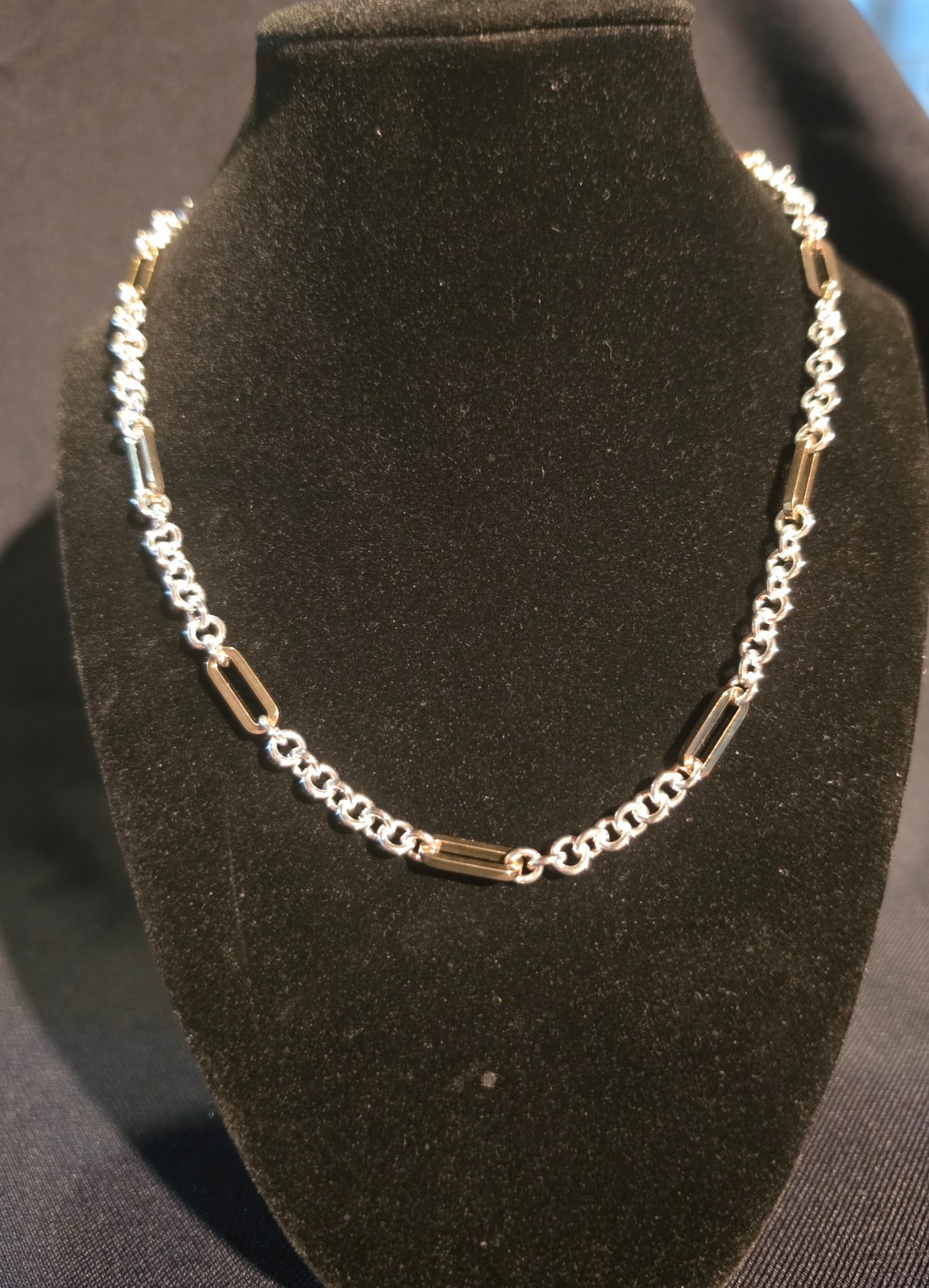 Lauren Ralph Lauren LRL Two Tone Paperclip Link Chain Necklace Silver Gold 17″