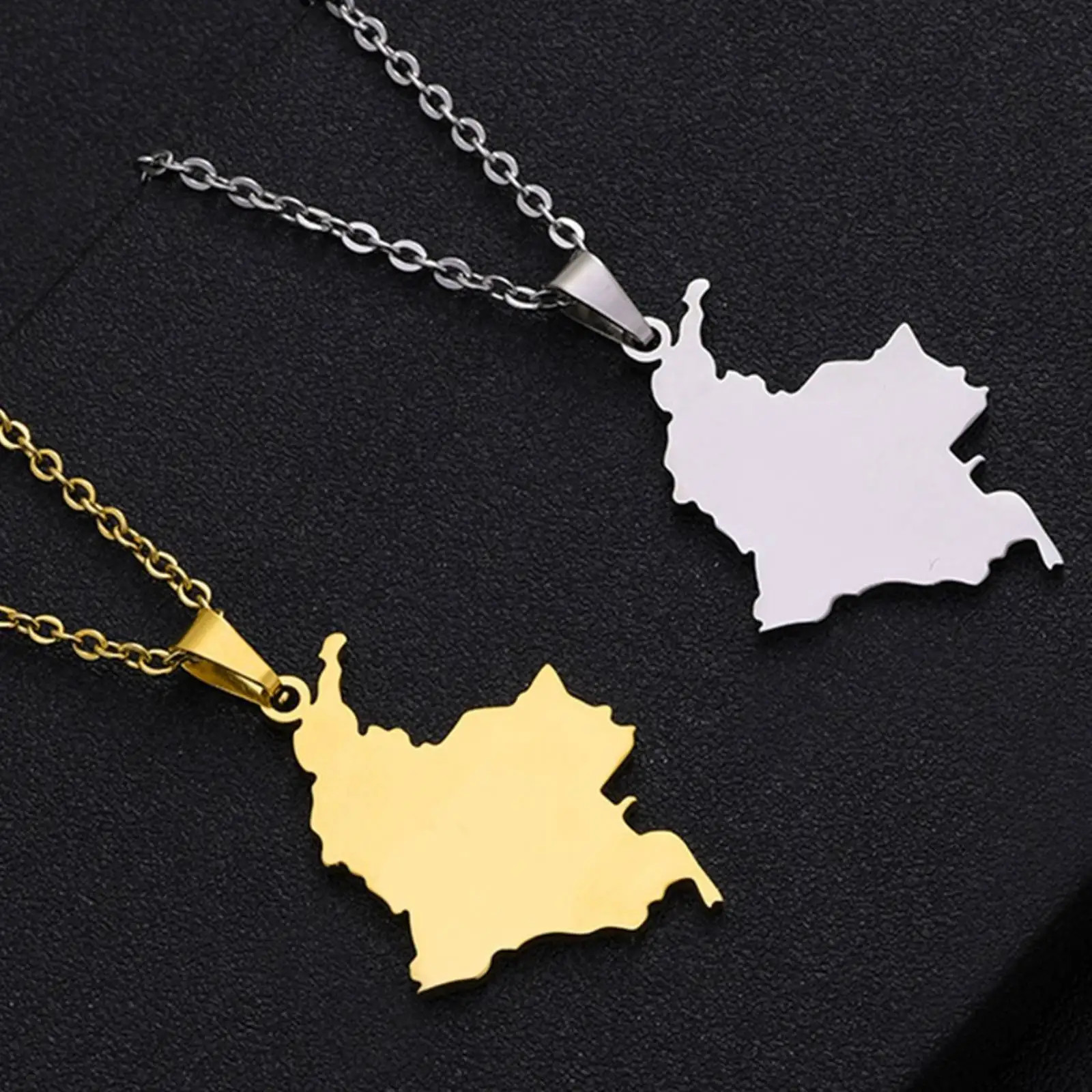 Colombia Map Pendant Necklace for Women Men Stainless Steel Jewelry Accessories