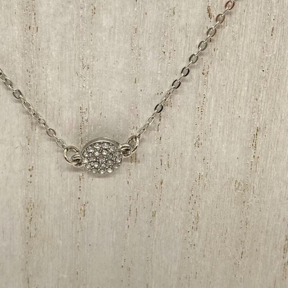 Hudson Moon Silver Tone Clear Stone Station Necklace Long Chain Fashion Jewelry
