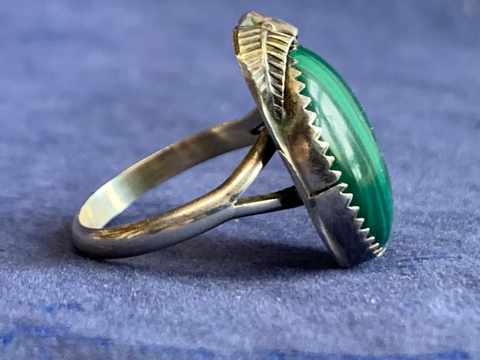 Sterling Silver Signed Ring 5.92g Fine Jewelry Size 7.75 Band Green Malachite