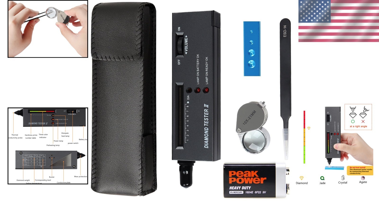 Professional Diamond Tester Pen with 10x Magnifier & Tweezers – Battery Included