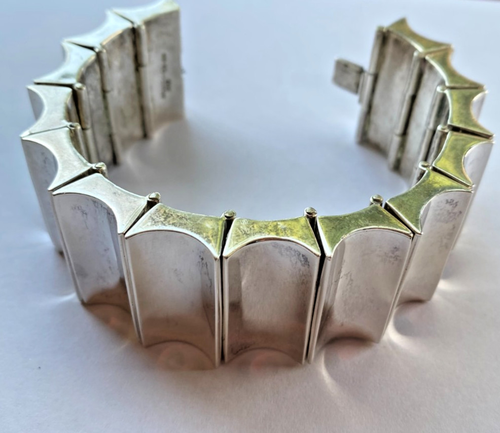 Signed Mexico 925 Heavy Sterling Silver Modern Wide Link Bracelet 173 Grams