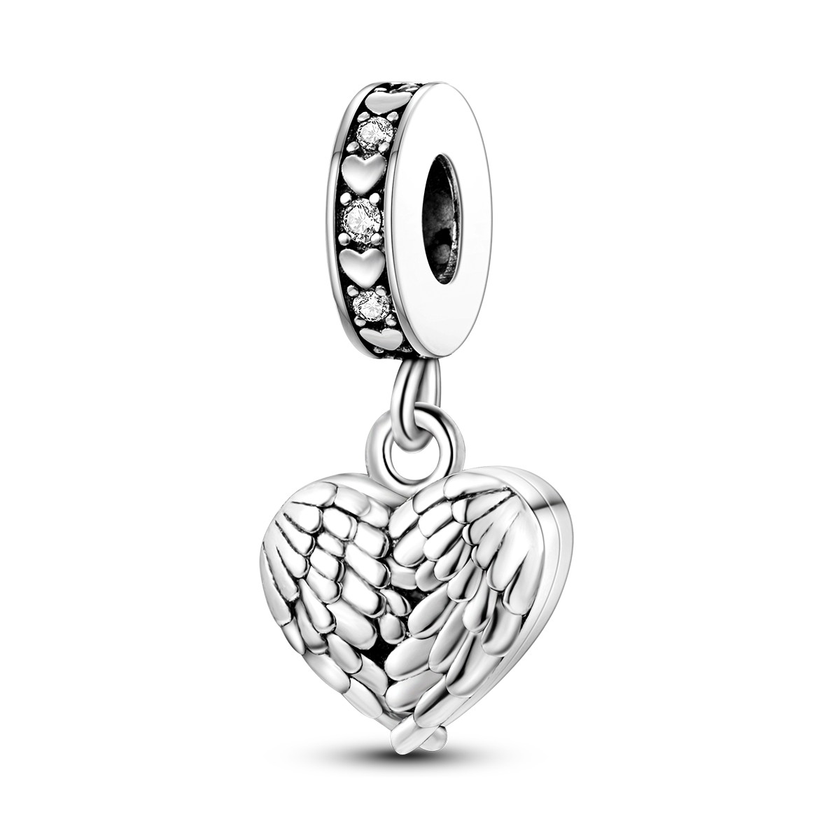 MULA 925 Sterling Silver Charm Feather Peach Heart Pendant for Women Bracelet