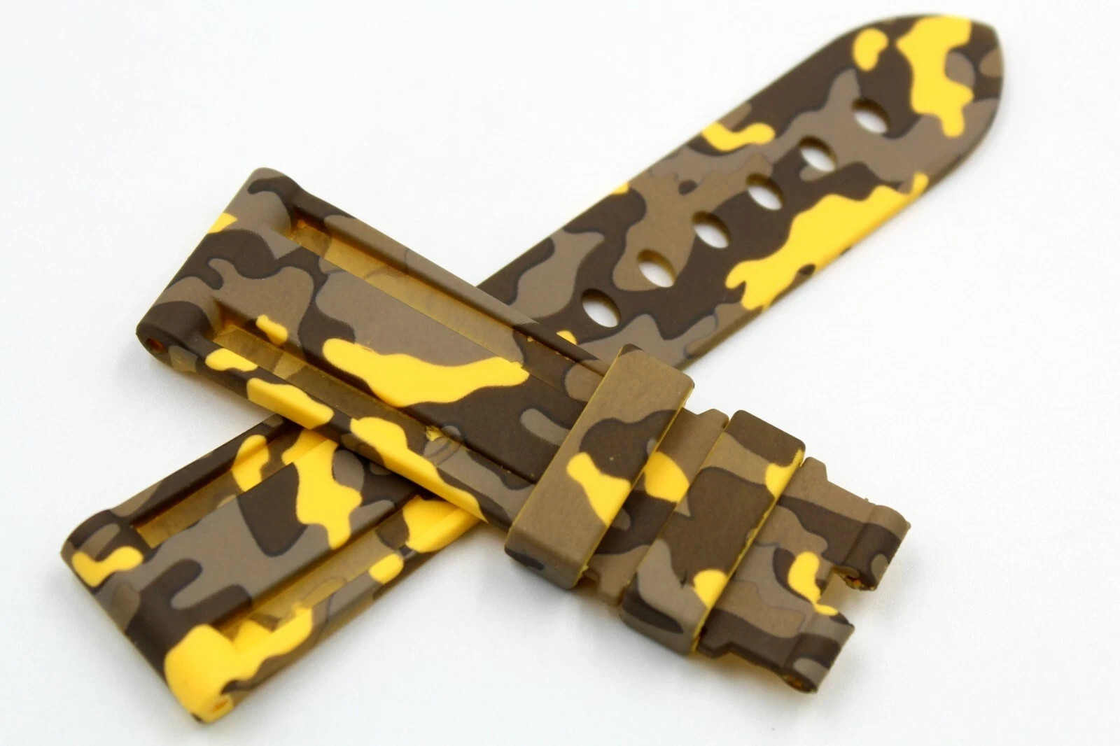 Yellow Camouflage Silicone Strap Various Sizes Hypoallergenic Pin Buckle