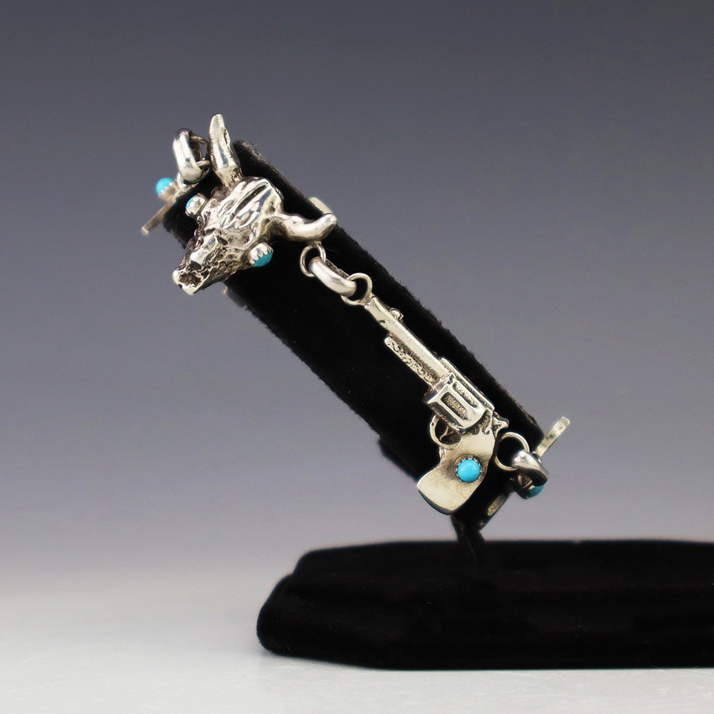 NATIVE AMERICAN NAVAJO STERLING SILVER TURQUOISE LINK BRACELET ROBBIE MANUELITO