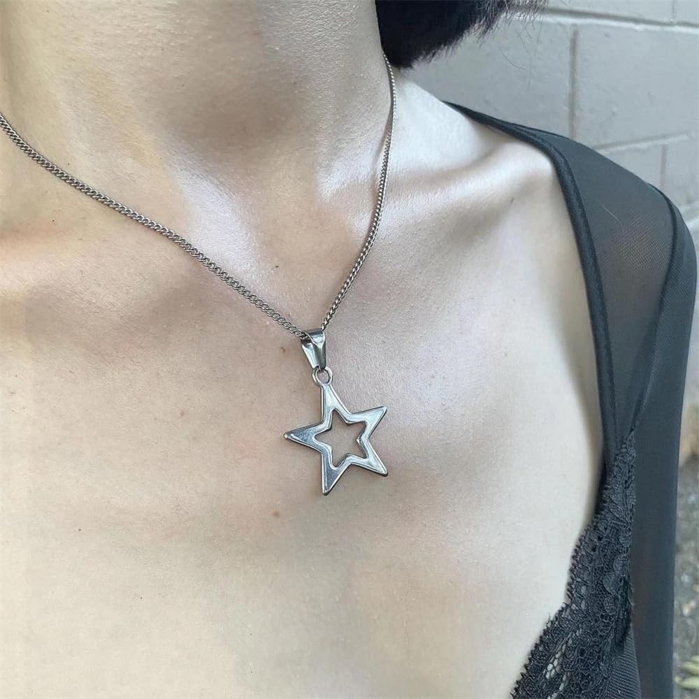 NewZenro Dainty Hollow Star Simple Choker Necklace for 18.5 inches, silver
