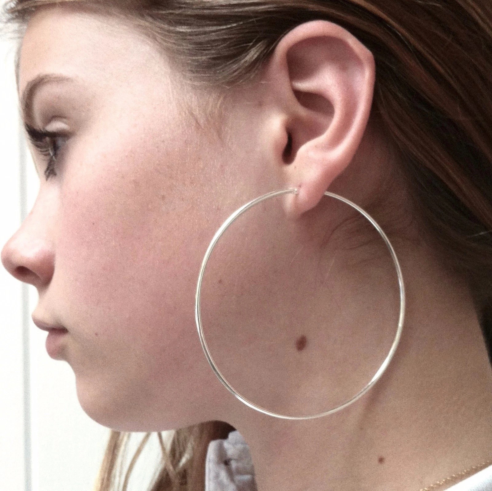 2.75″ Large Real 925 Sterling Silver Hoop Earrings pair Girls Big, Thin, Trendy