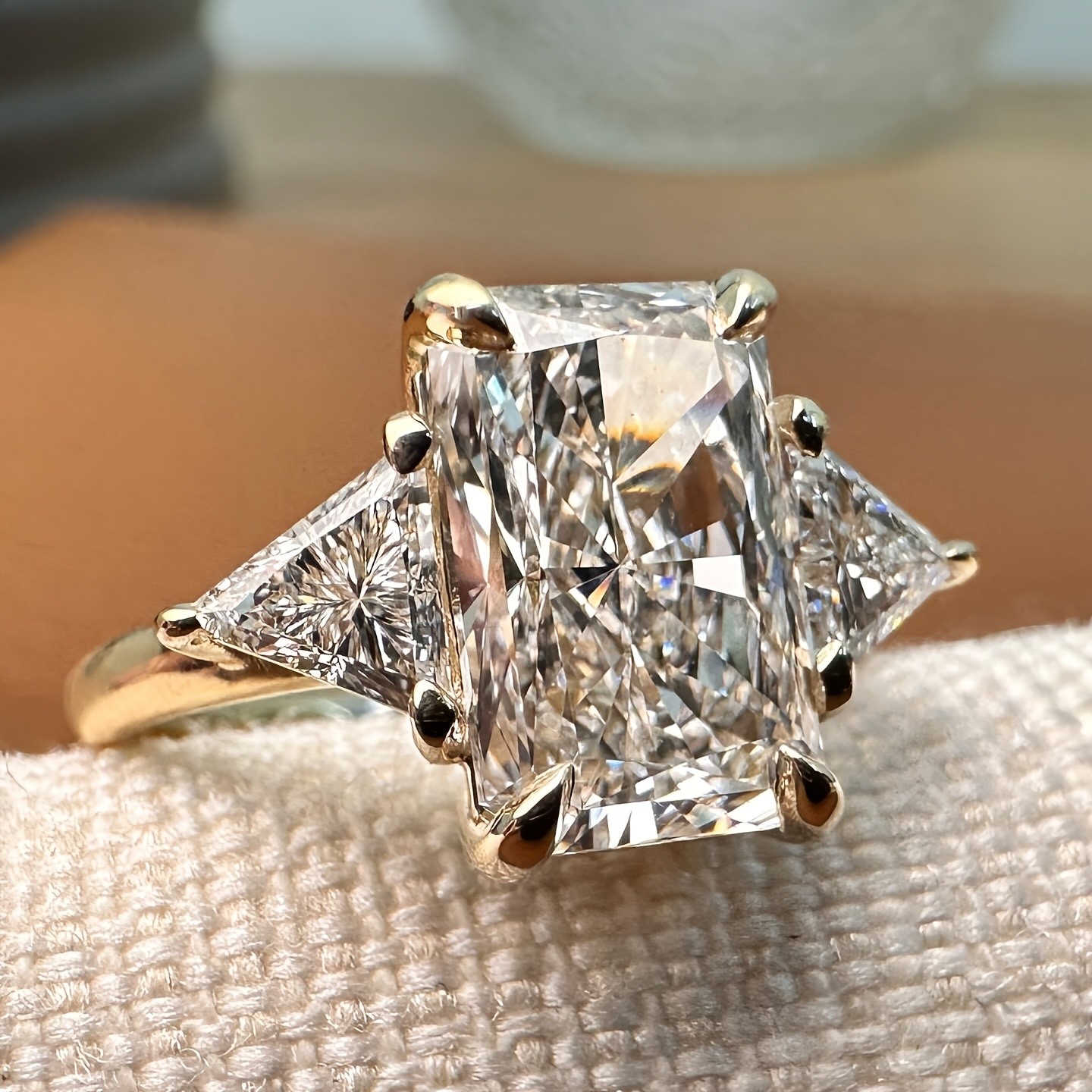 3 Carat Emerald Cut Moissanite Engagement Ring 925 Silver Size 6 7 8 9