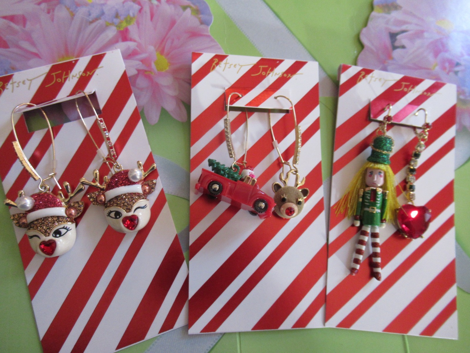 Betsey Johnson Authentic Christmas Earring Lot 3 Nutcracker Truck Reindeer NWT