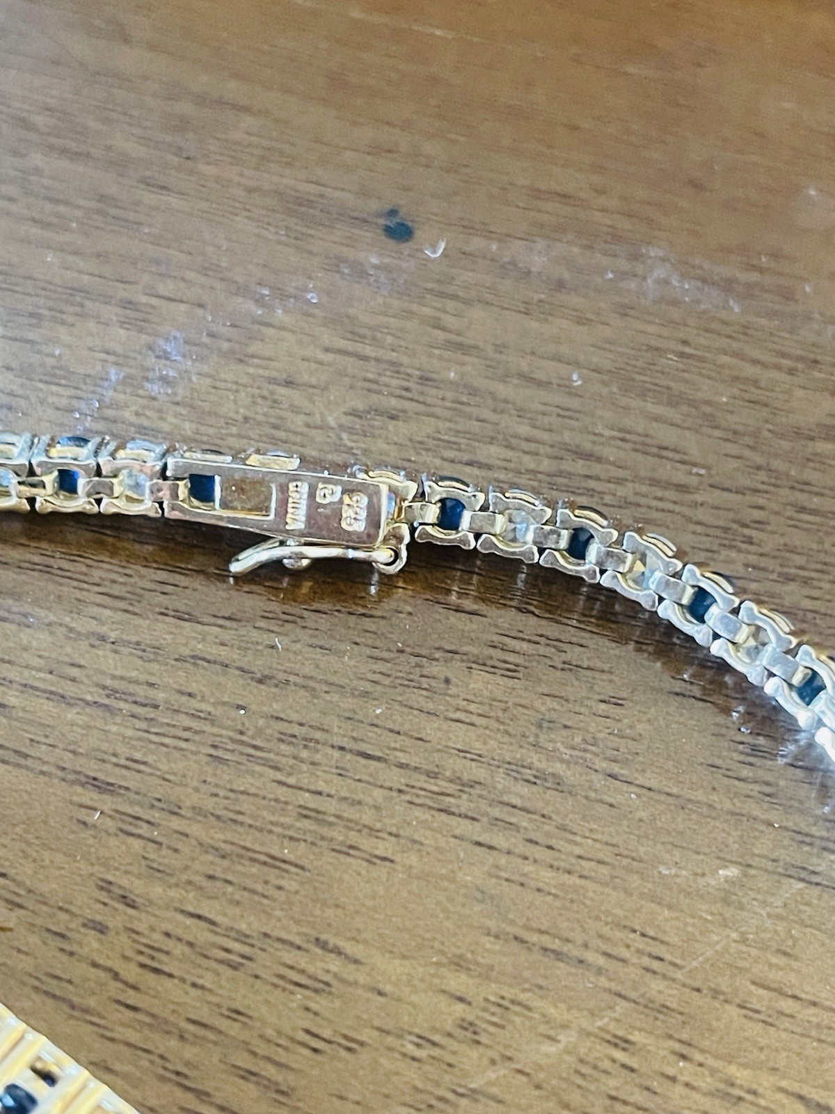 925 Sterling Silver Gold Plated Blue Clear Stone Tennis Bracelet 4mm