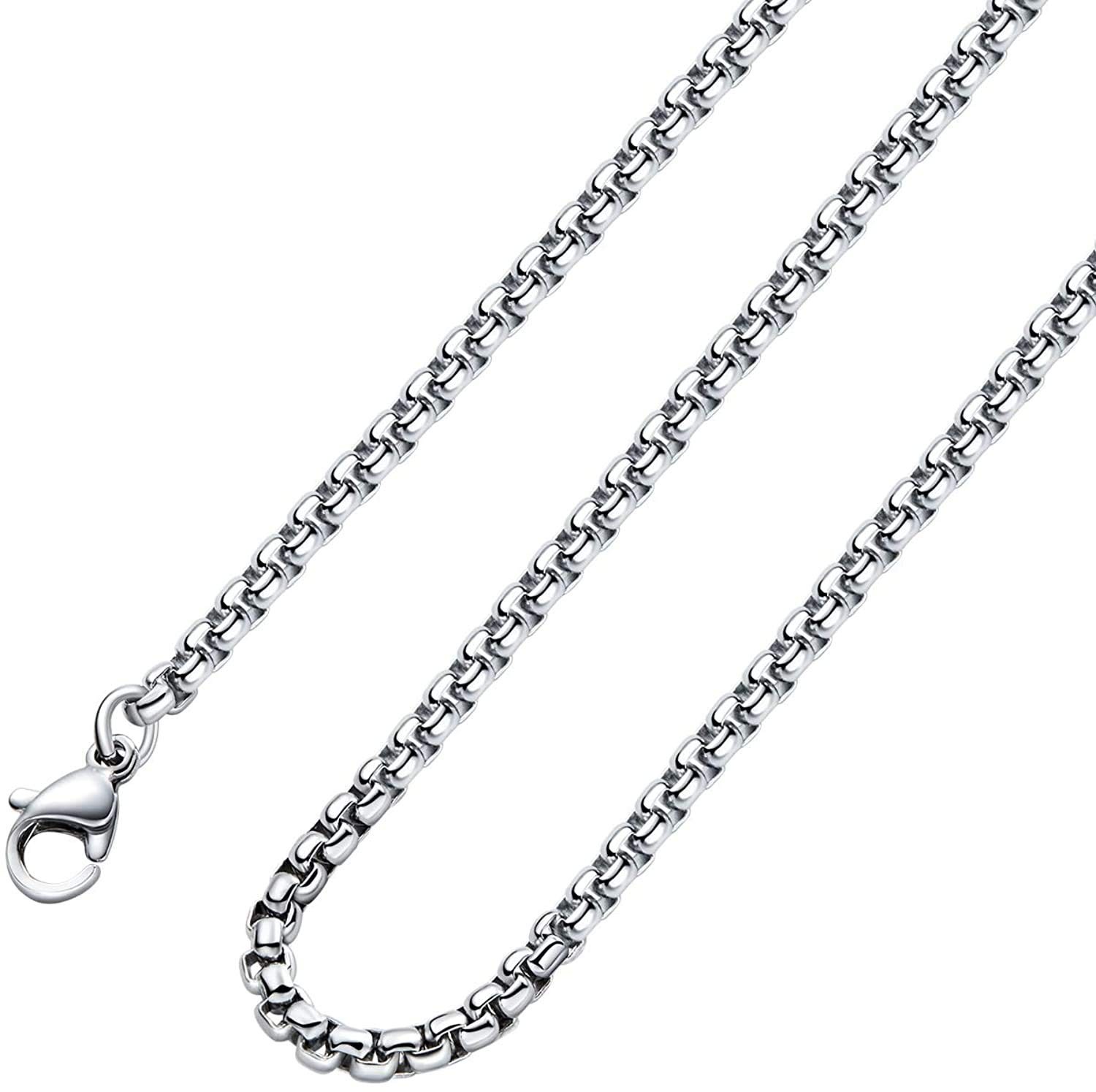 Square Rolo Chain Necklace 6 mm 34 inch Stainless Steel Box Chain Jewelry for…