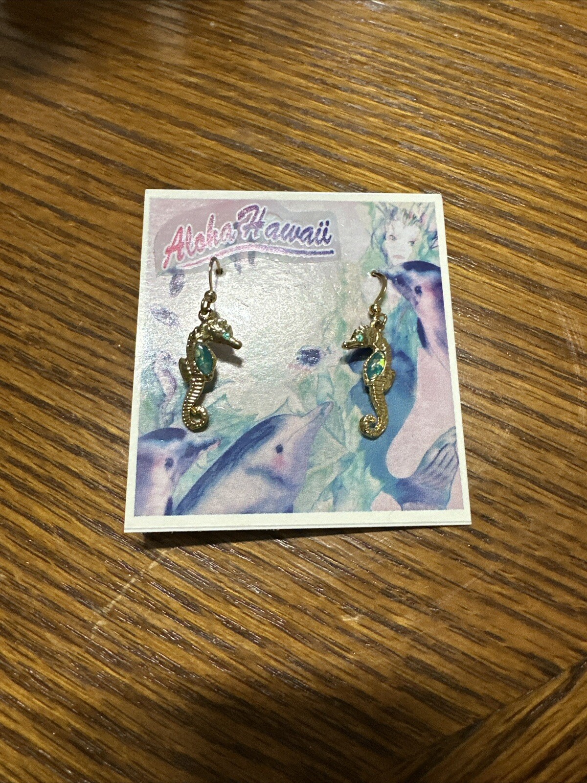 Lightshine Sea Gems Brass Hook Earrings Layered With 14K Gold Seahorses NEW