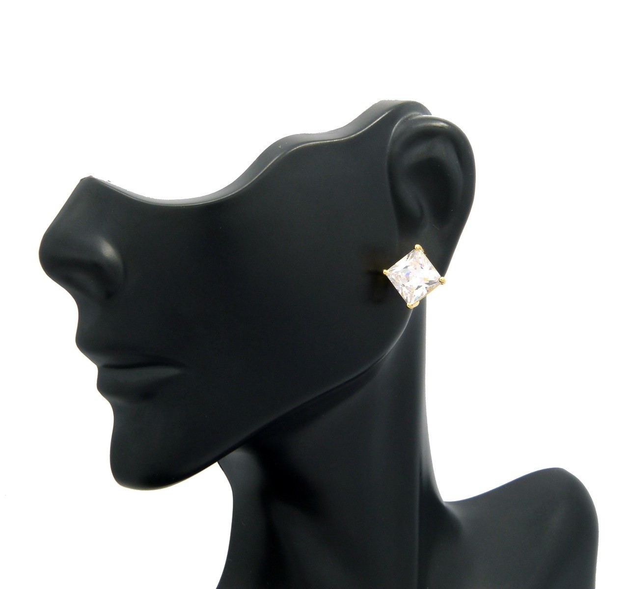 4mm to 12mm Square Gold Plated Round Cubic Zirconia Pierced Stud Earring FCZQ-G