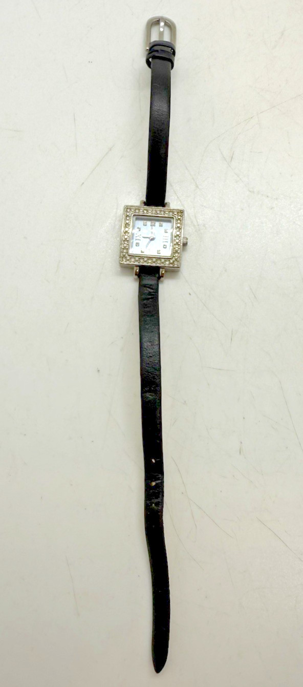 Fossil F2 Nordstrom ND-3586 Quartz Square Women’s Watch Crystal Bezel Black Band