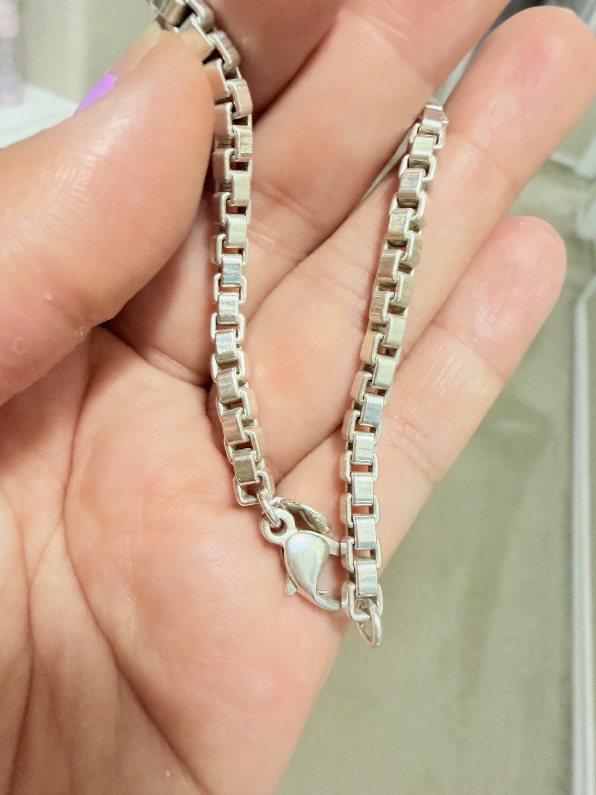 Tiffany & Co. Signed Silver Box Chain Bracelet