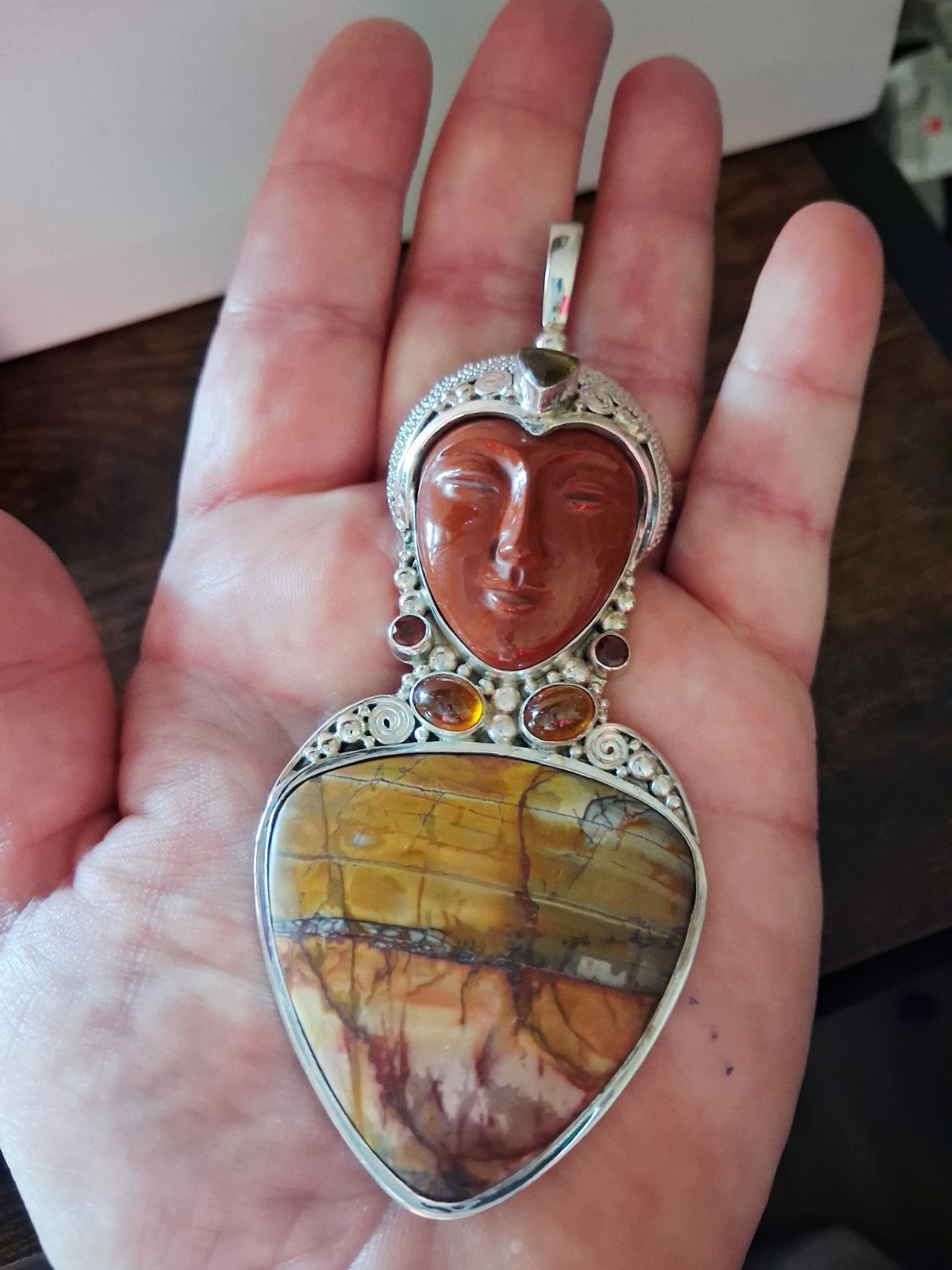 Sajen 50g Red Creek Jasper & Multi Gemstone Bali Goddess Sterling Silver Pendant