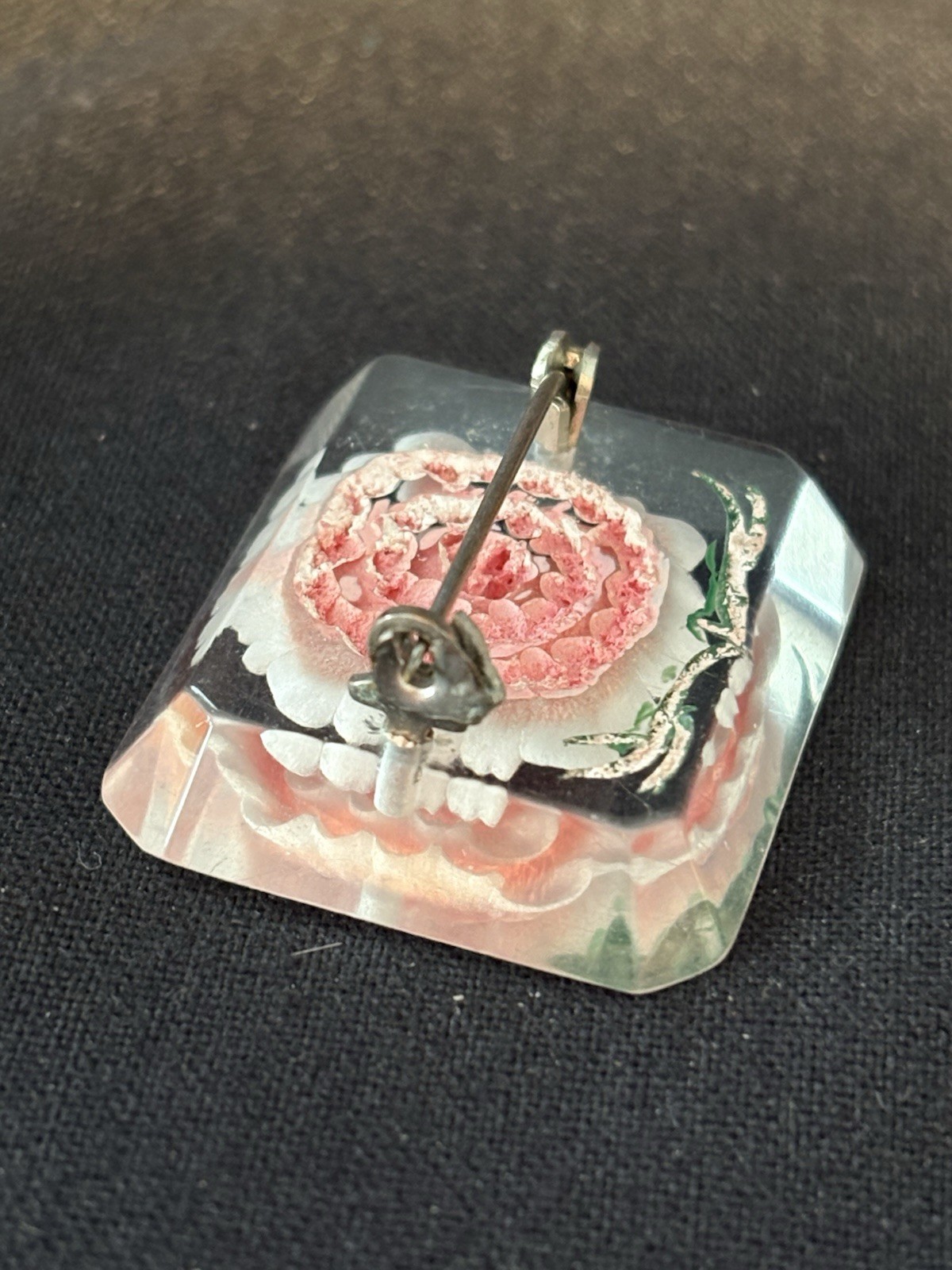 Reverse carved Lucite Flower Brooch