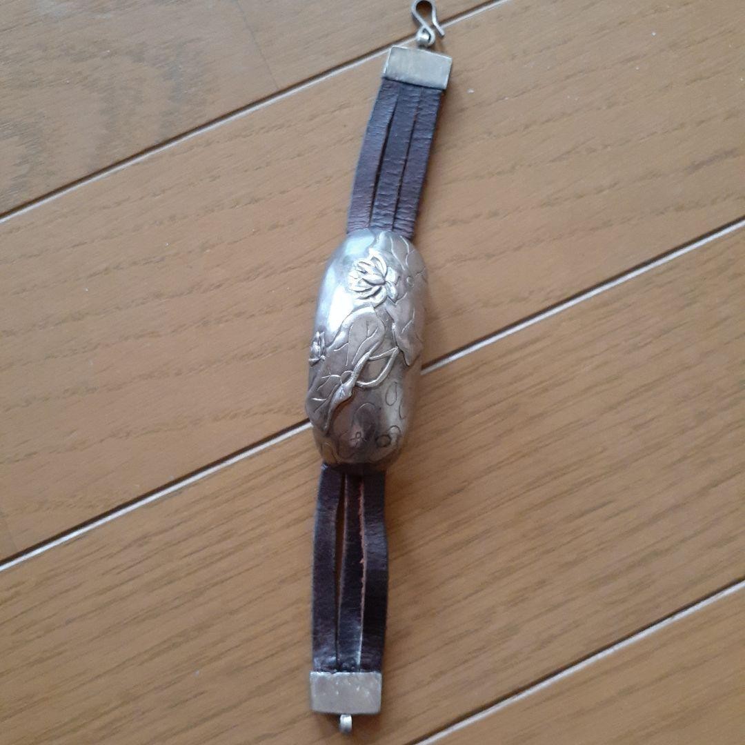 Silver and Leather Bracelet, Vintage, Used, 36.3g