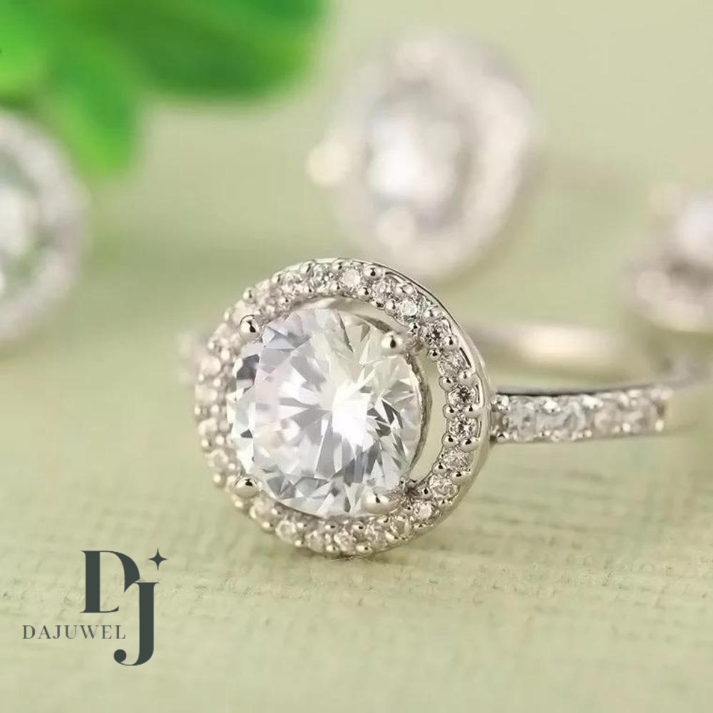 Moissanite Halo Engagement Ring Solid 14K White Gold 2.50 CT Round Cut for Women