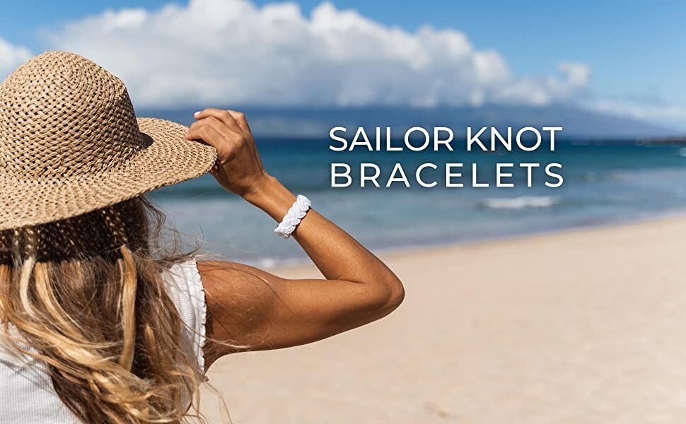 Sailor Knot Rope Bracelet Turks Head White Braided Nautical Beach Cord Bracelets