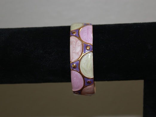 Gold Plated Stainless Steel French Retro Open Cuff Enamel Marble Bangle, S-M