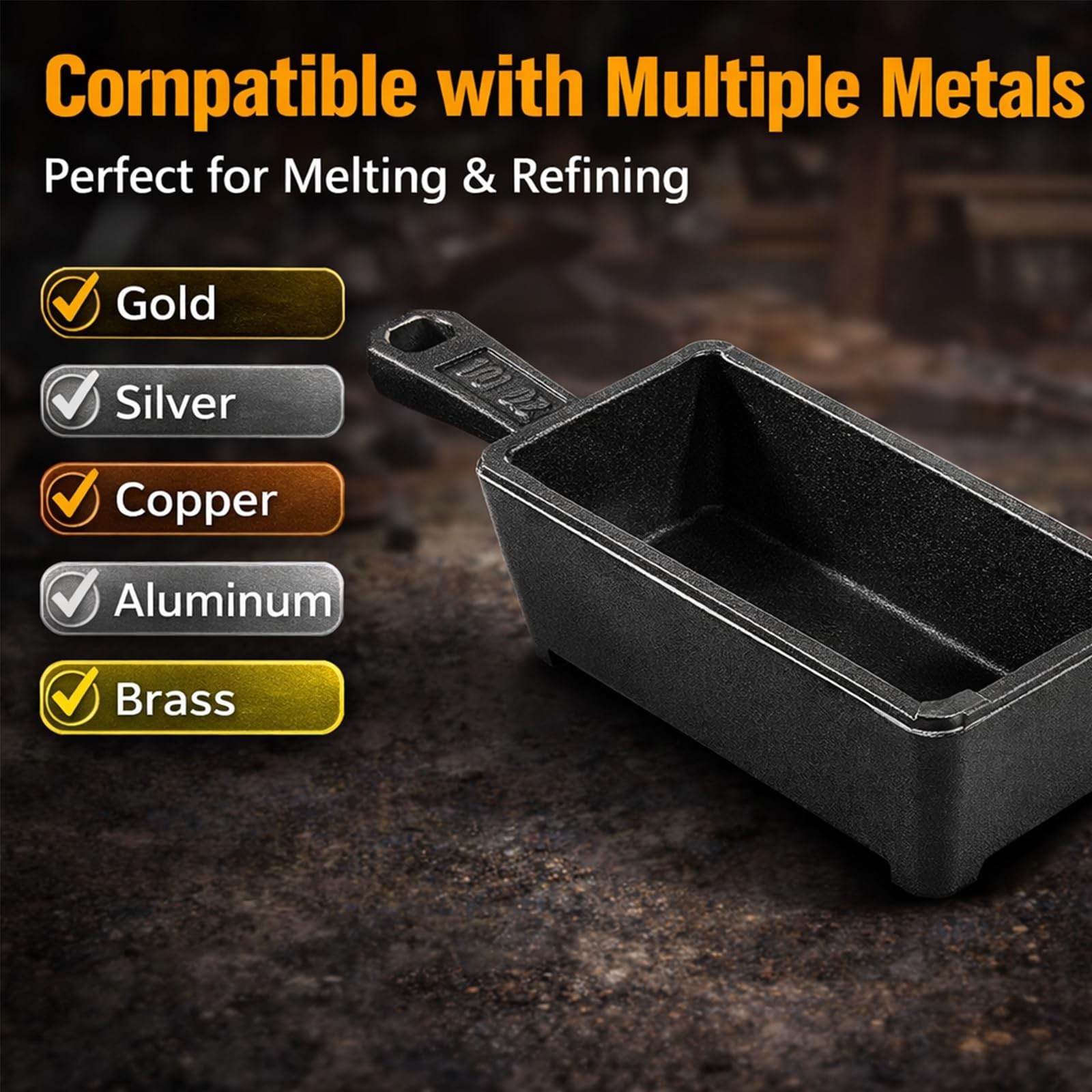 100 oz Cast Iron Ingot Mold with Handle – Metal Melting & Casting for Gold, Silv