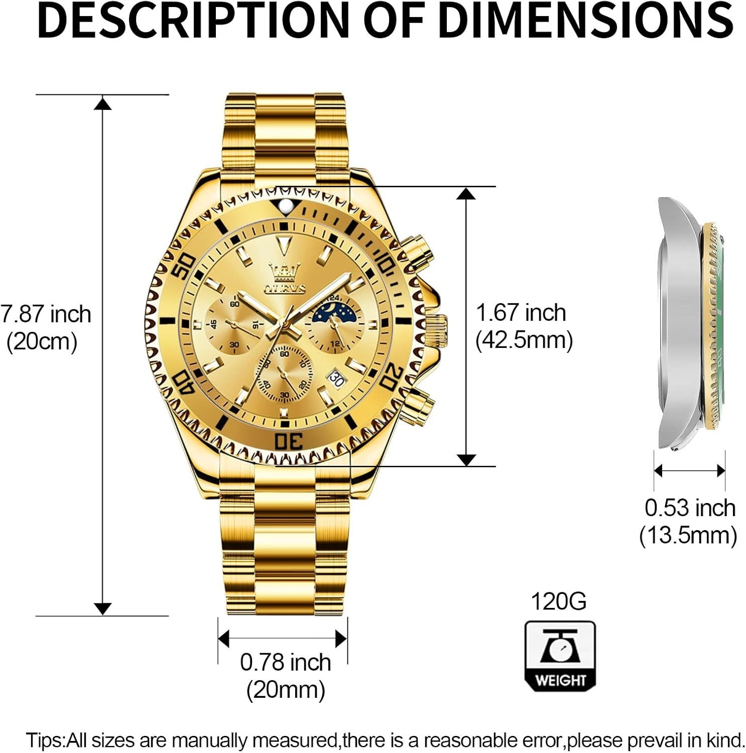 Men’s Fashion Luxury Waterproof Watch – Gold Big Face & Luminous Dial, 30m Depth