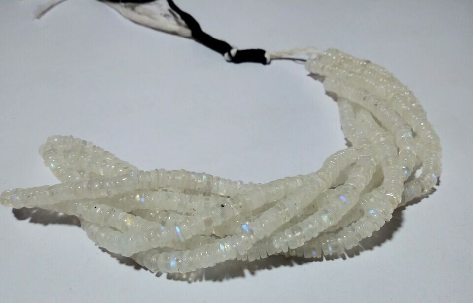 Rainbow Moonstone Wheel Tyre 5-6mm Smooth Gemstone Beads 18 inch 1 Necklace