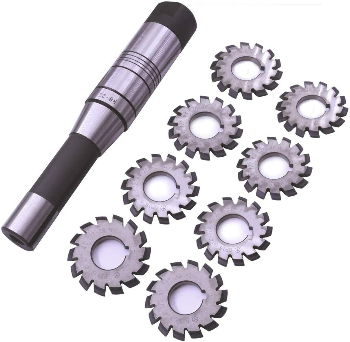 Dp16 PA14-1/2 Involute Gear Cutters and 1pc 7/16 Inch 22mm R8 Shank Holder 8pcs