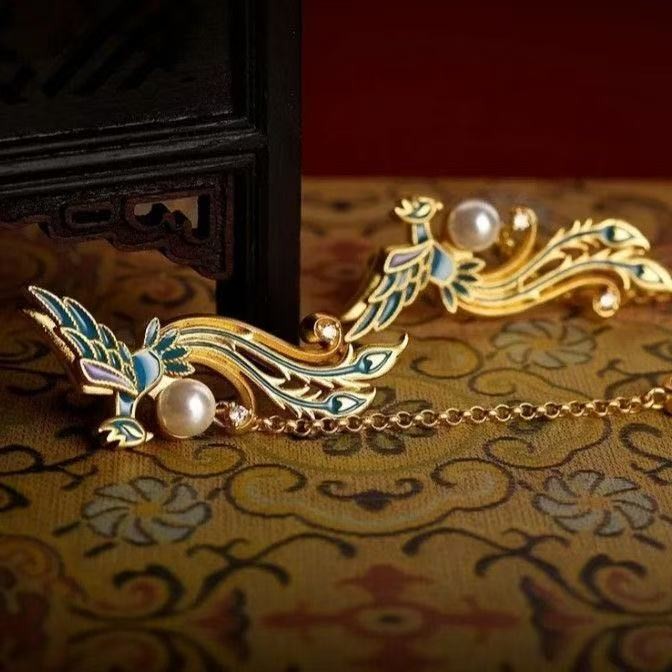 Hundred Birds Phoenix Cloisonné Earrings New Chinese Style Vintage Court Jewelry