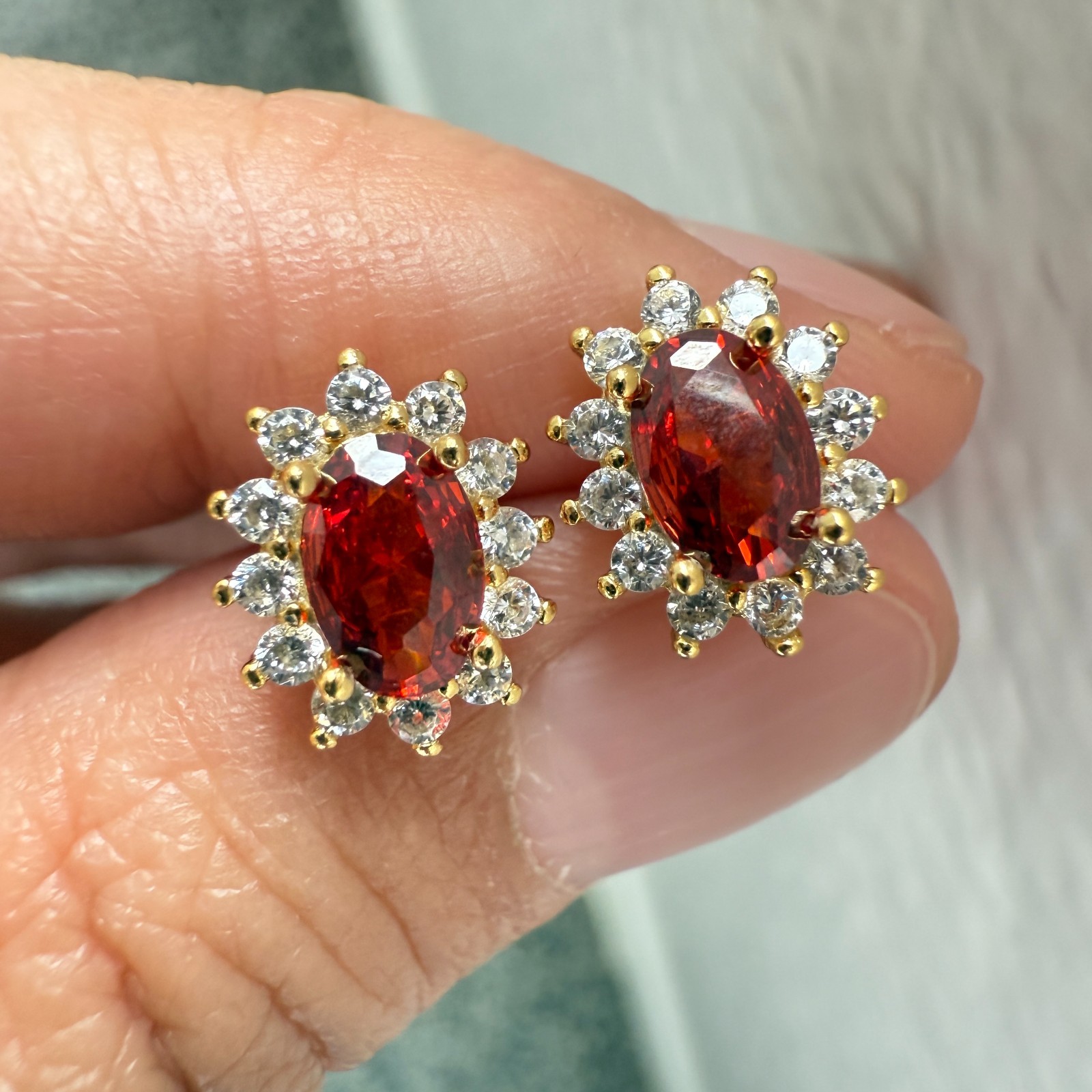 925 Sterling Silver Earrings 6x4mm Natural Rhodolite Garnet Zircon Flower Gift