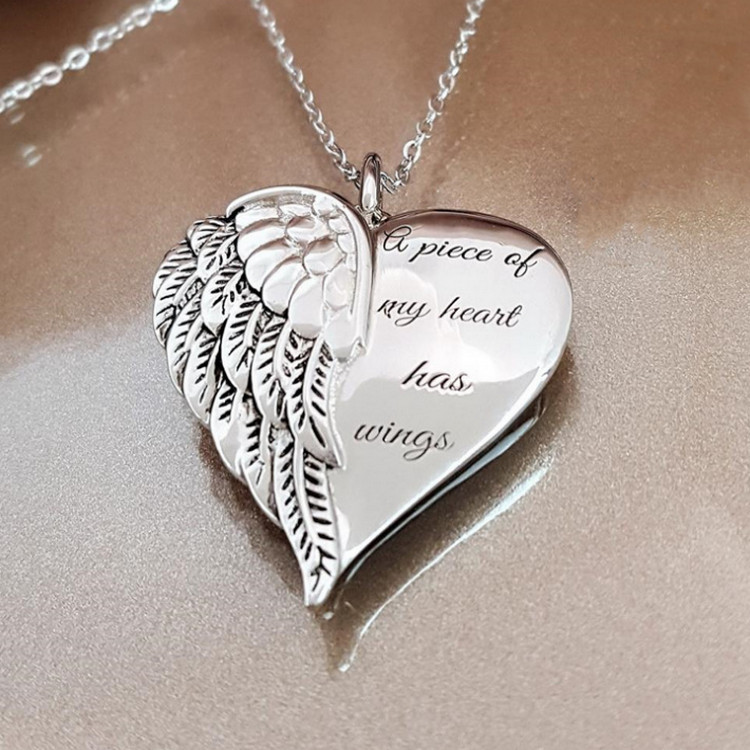A Piece of My Heart Has Wings Angel Heart Memorial Pendant Keepsake Necklace