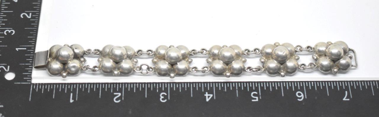 Vintage Mexico Modernist Hollow Puffy Bead 22.9MM Panel Silver Bracelet 6.75″